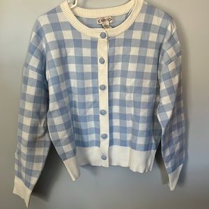 Blue and white gingham cardigan